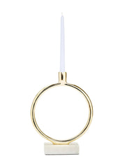 Gold Circular Taper Candle Holder on Marble Base - 11.75"H