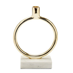 Gold Circular Taper Candle Holder on Marble Base - 9.75"H