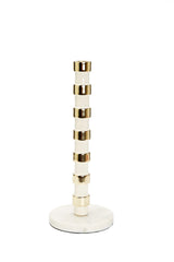 White and Gold Taper Candle Holder on Marble Base - 12"H