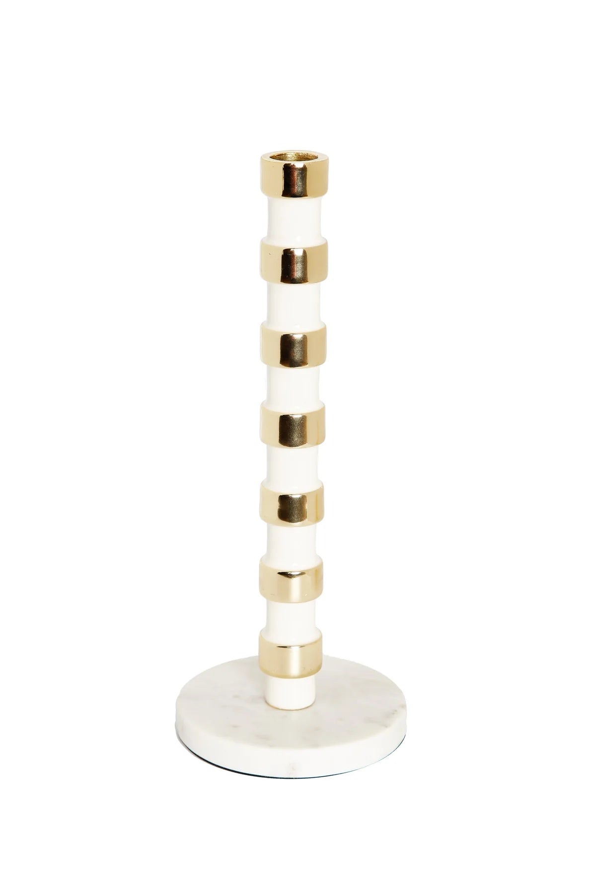 White and Gold Taper Candle Holder on Marble Base - 12"H