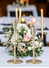 Set of 2 Gold Taper Candle Holders with Ball Design, 6.25"