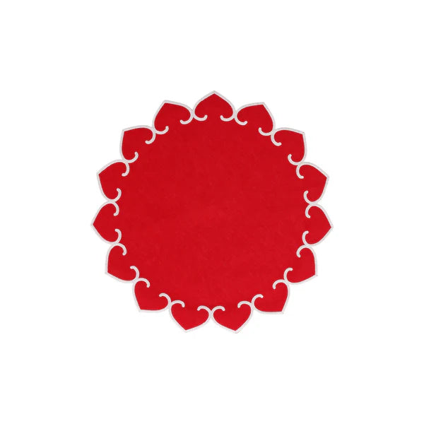 Tessuti Red Round Placemats with White Stitching - Set of 4