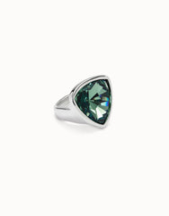 Sterling silver-plated ring with large green crystal Size 18 Large