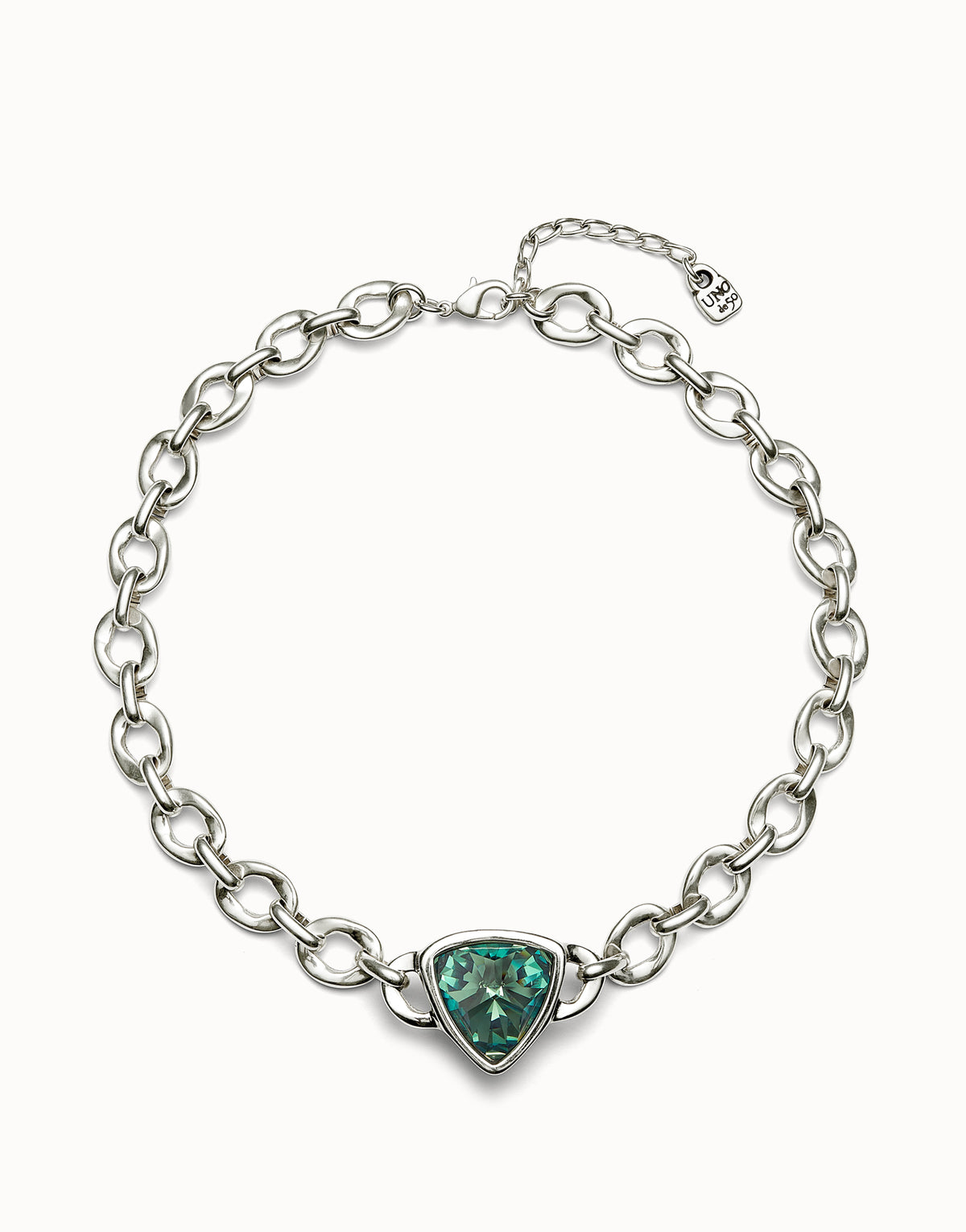 Sterling silver-plated link camaleonica necklace with a green crystal