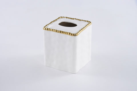 Vanity Accessories With Gold Beads Square Tissue Box