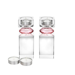 Set of 2 Tall Tea Light Candle Holders with Diamond on Foot