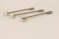 3 Canisters on Rectangle Tray with with Clear Ball Knobs - Silver
