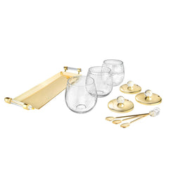 3 Canisters on Rectangle Tray with with Clear Ball Knobs - Gold