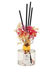 Clear Bottle Diffuser with White and Pink Flowers, "Lily of the Valley"
