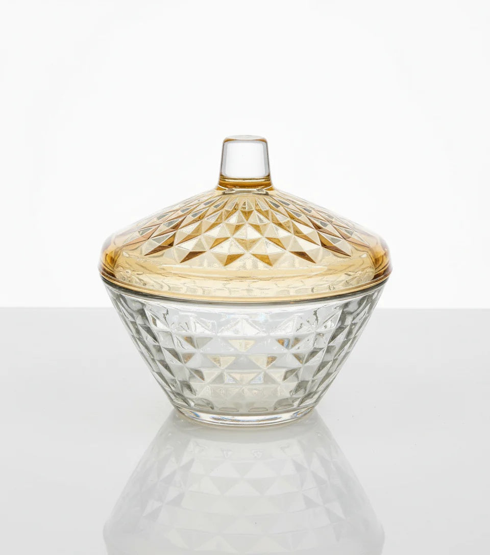 Glass Jar with Diamond Cut Colored Cover