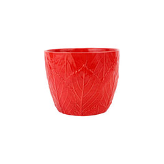 Viva Garden Red Embossed Leaves Cachepot