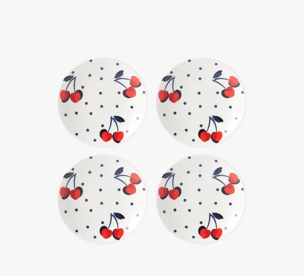 Vintage Cherry Dot Tidbits Plate Set