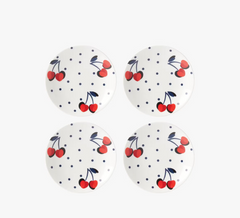 Vintage Cherry Dot Tidbits Plate Set