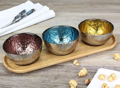 Accessories Set Of 3 Colored Glass Bowls & Tray