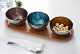 Accessories Set Of 3 Colored Glass Bowls & Tray