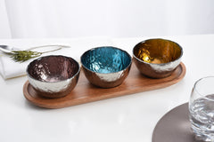 Accessories Set Of 3 Colored Glass Bowls & Tray