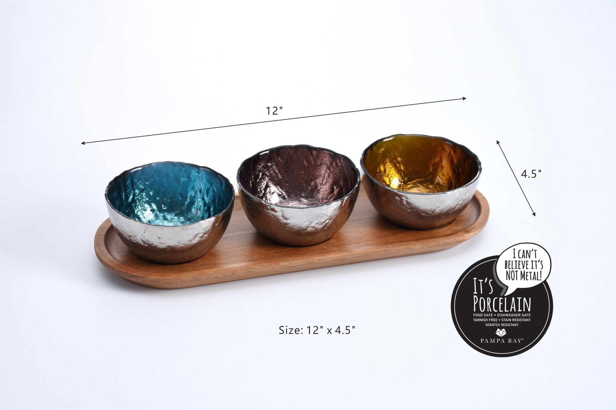 Accessories Set Of 3 Colored Glass Bowls & Tray