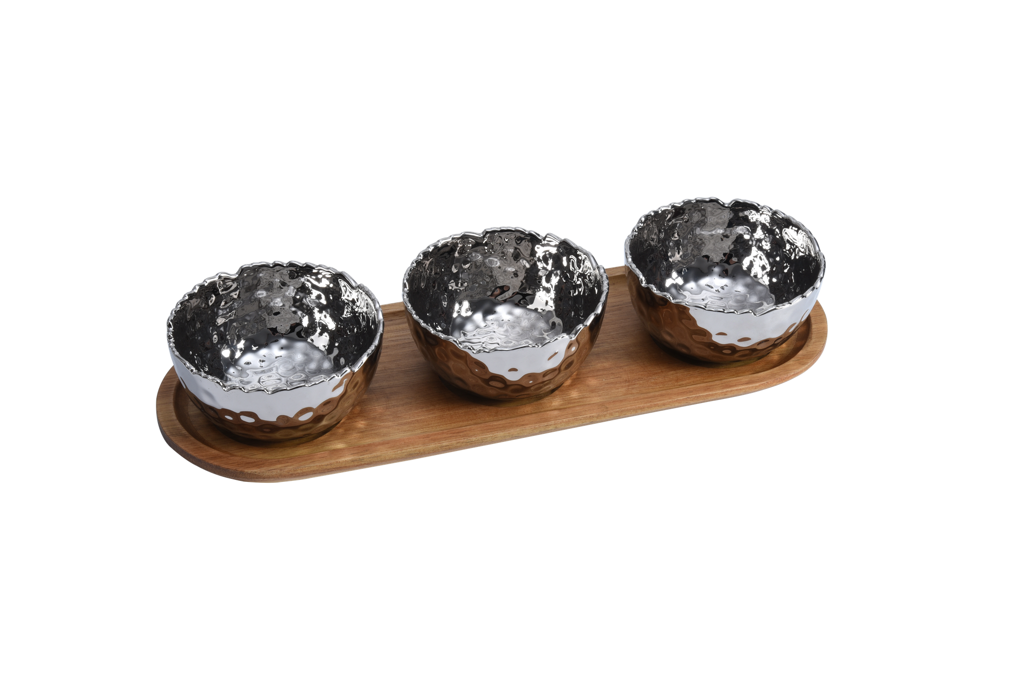 Millennium Set Of 3 Porcelain Bowls On Acacia Wood Tray