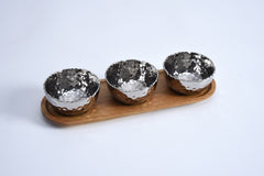 Millennium Set Of 3 Porcelain Bowls On Acacia Wood Tray