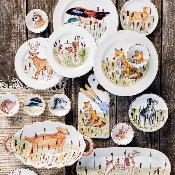 Wildlife Hunting Dog Handled Oval Bowl