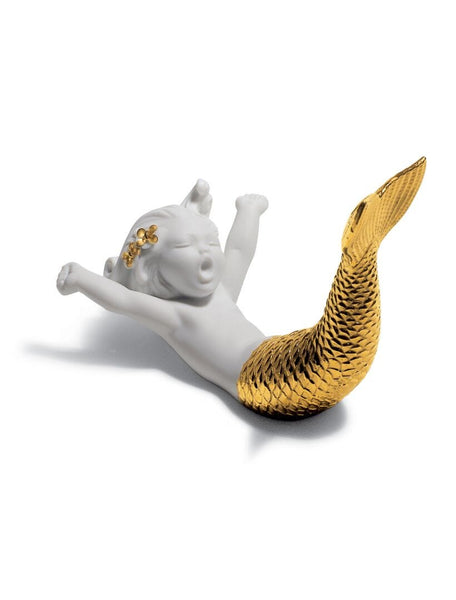 Waking Up At Sea Mermaid Figurine. Golden Lustre