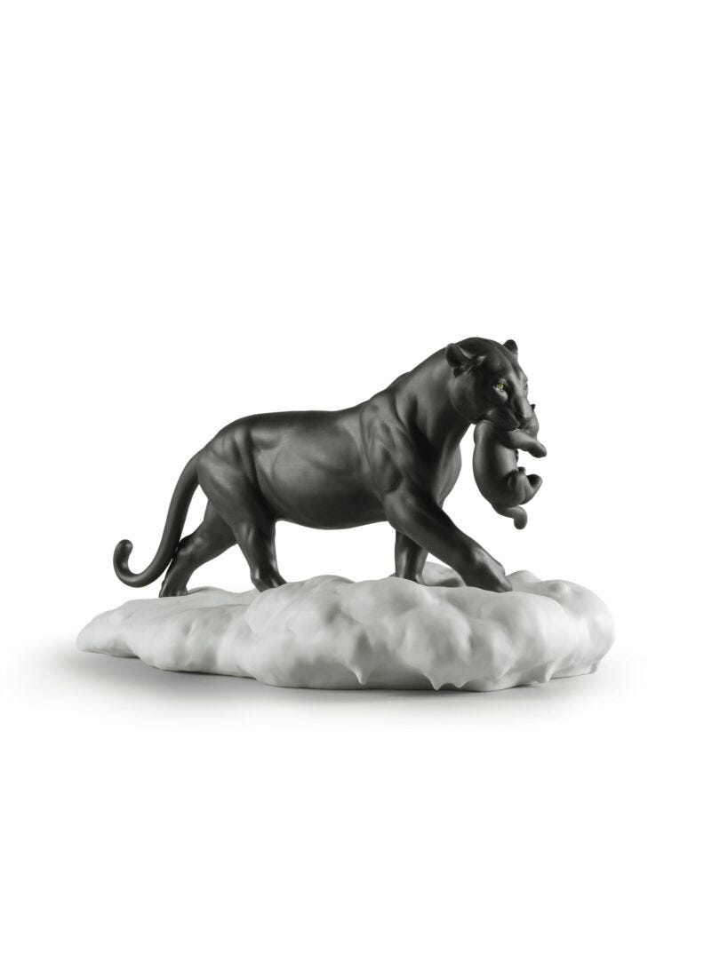 Black Panther With Cub Figurine