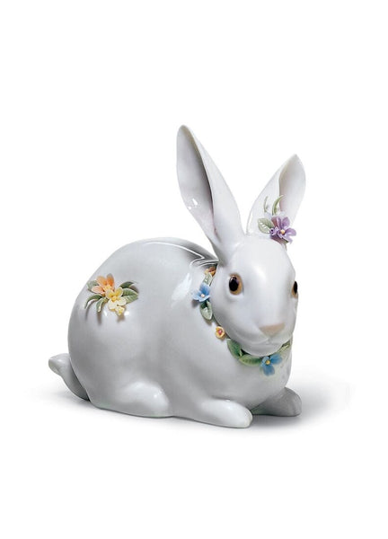Attentive Bunny With Flowers Figurine