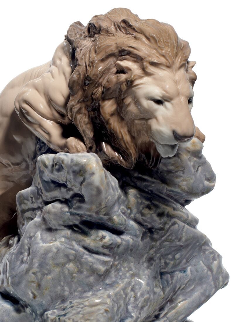 Lion Pouncing Figurine