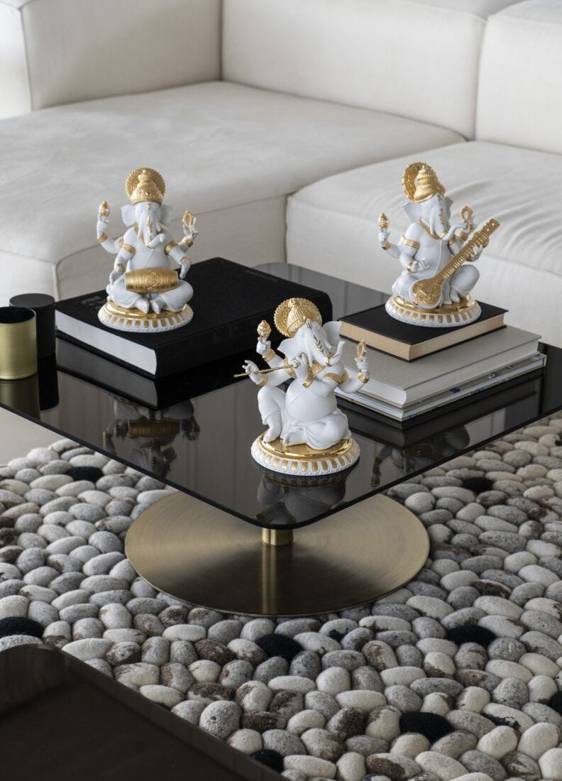 Mridangam Ganesha Figurine, Golden Lustre
