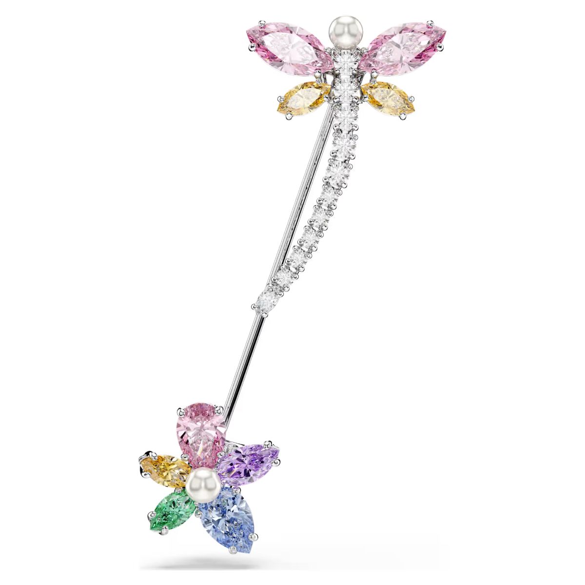 Ariana Grande x Swarovski brooch Mixed cuts, Dragonfly, Multicolored, Rhodium plated