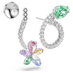 Ariana Grande x Swarovski drop earrings with ear jacket Mixed cuts, Dragonfly, Flower, Multicolored, Rhodium plated
