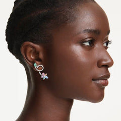 Ariana Grande x Swarovski drop earrings with ear jacket Mixed cuts, Dragonfly, Flower, Multicolored, Rhodium plated