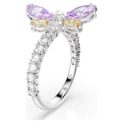 Ariana Grande x Swarovski motif ring Mixed cuts, Dragonfly, Multicolored, Rhodium plated