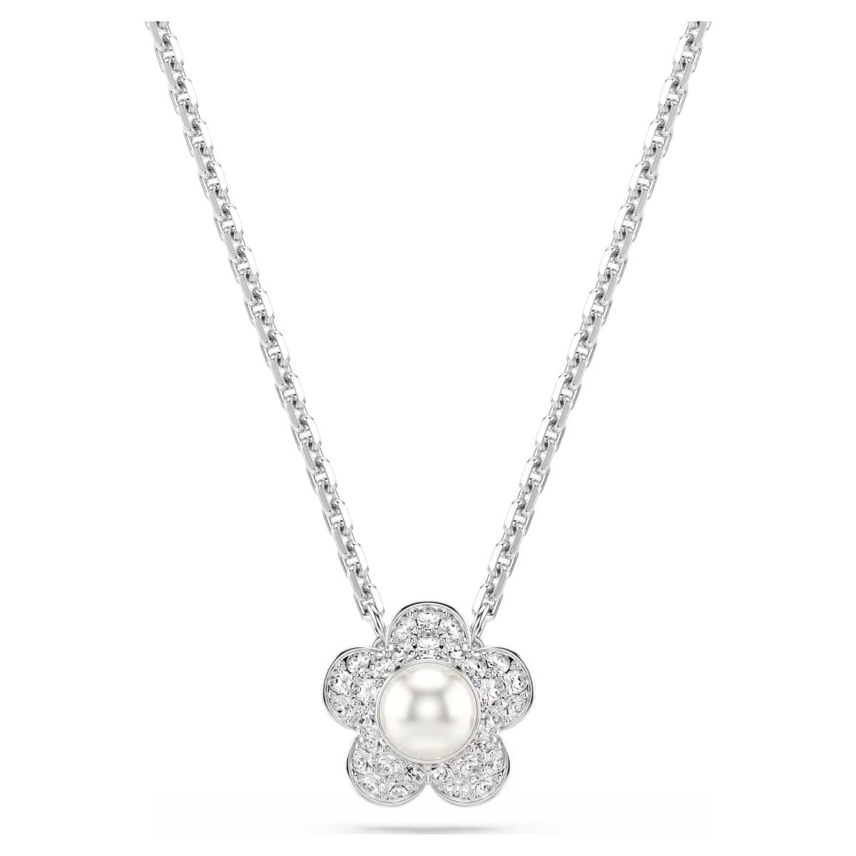 Ariana Grande x Swarovski pendant Crystal Pearl, Round cut, Flower, White, Rhodium plated