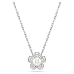 Ariana Grande x Swarovski pendant Crystal Pearl, Round cut, Flower, White, Rhodium plated