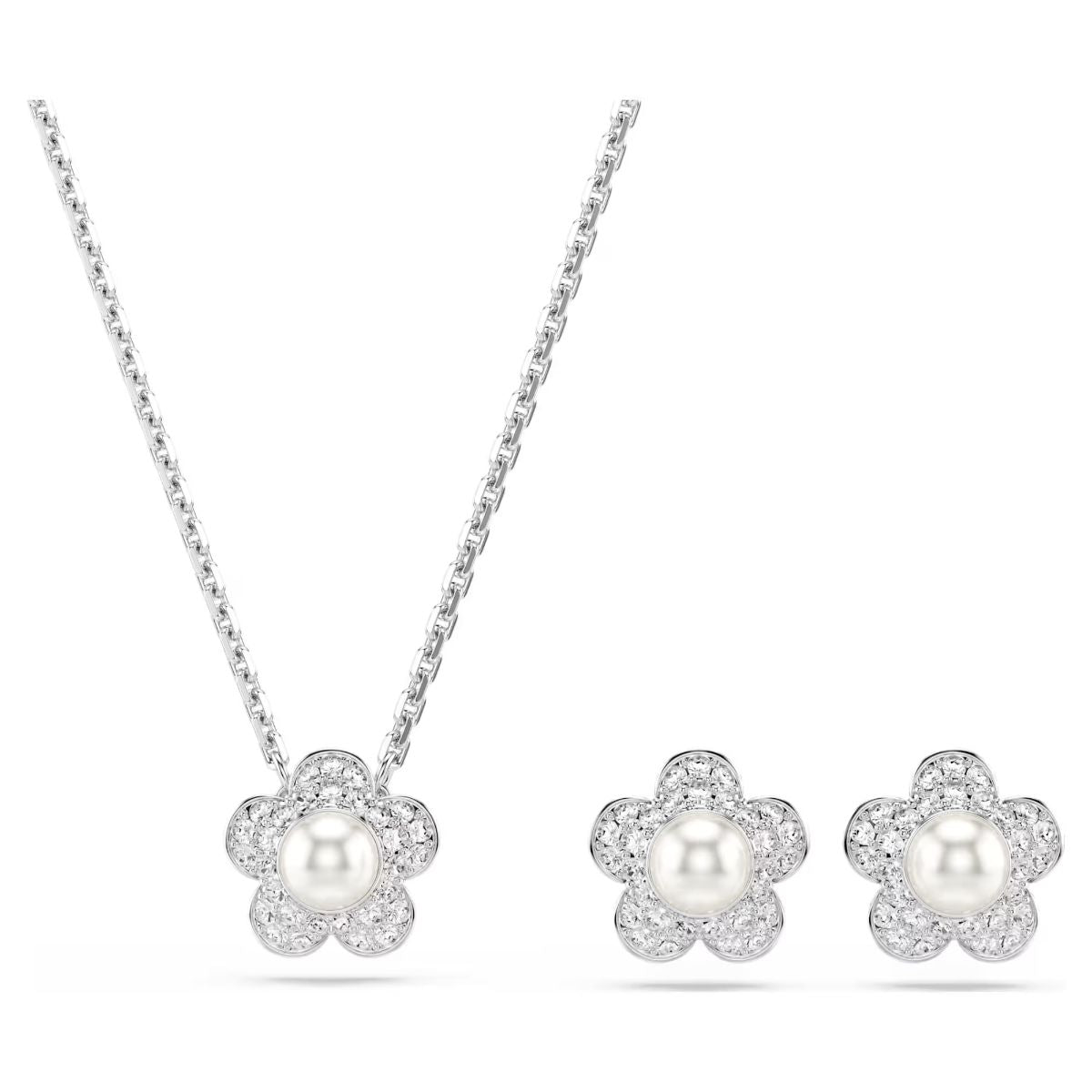 Ariana Grande x Swarovski set Crystal pearl, Round cut, Flower, White, Rhodium plated