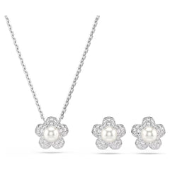 Ariana Grande x Swarovski set Crystal pearl, Round cut, Flower, White, Rhodium plated