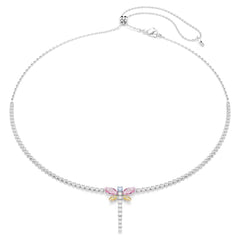 Ariana Grande x Swarovski Y necklace Mixed cuts, Dragonfly, Multicolored, Rhodium plated