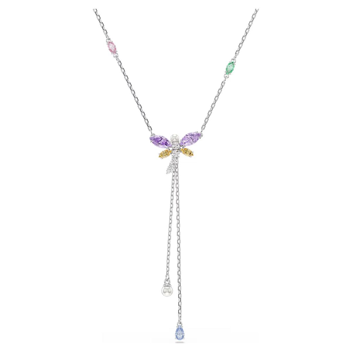 Ariana Grande x Swarovski Y necklace Mixed cuts, Dragonfly, Multicolored, Rhodium plated