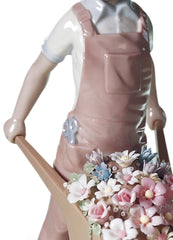 Wheelbarrow With Flowers Boy Figurine
