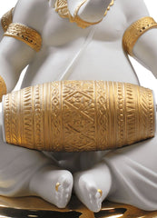 Mridangam Ganesha Figurine, Golden Lustre