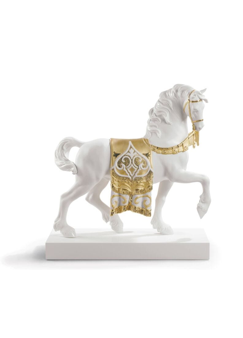 A Regal Steed Horse Sculpture. Golden Lustre