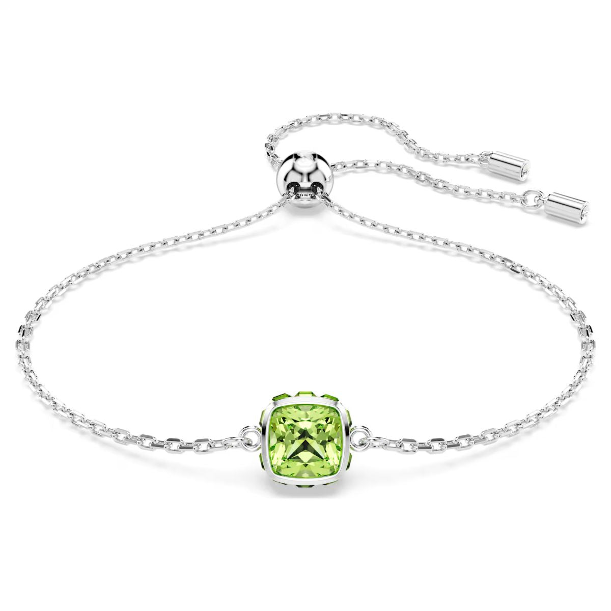 Birthstone bracelet Square cut, August, Green, Rhodium plated