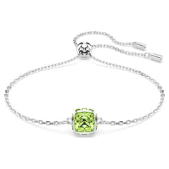 Birthstone bracelet Square cut, August, Green, Rhodium plated