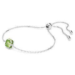 Birthstone bracelet Square cut, August, Green, Rhodium plated