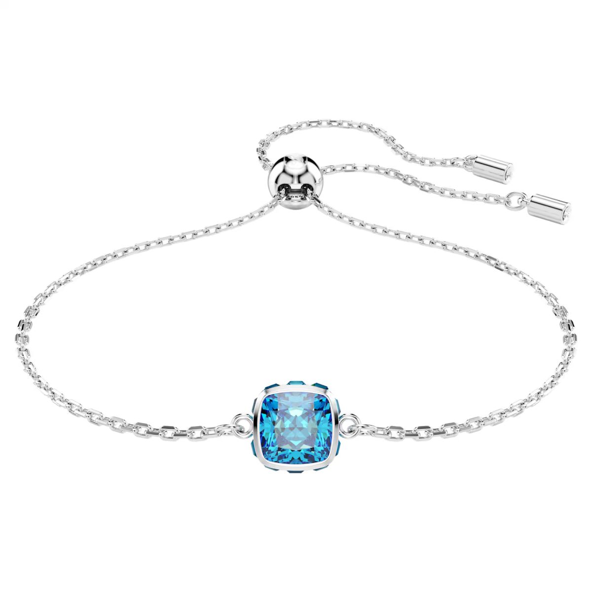 Birthstone bracelet Square cut, December, Blue, Rhodium plated