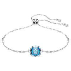 Birthstone bracelet Square cut, December, Blue, Rhodium plated