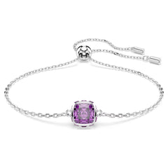 Birthstone bracelet Square cut, February, Purple, Rhodium plated