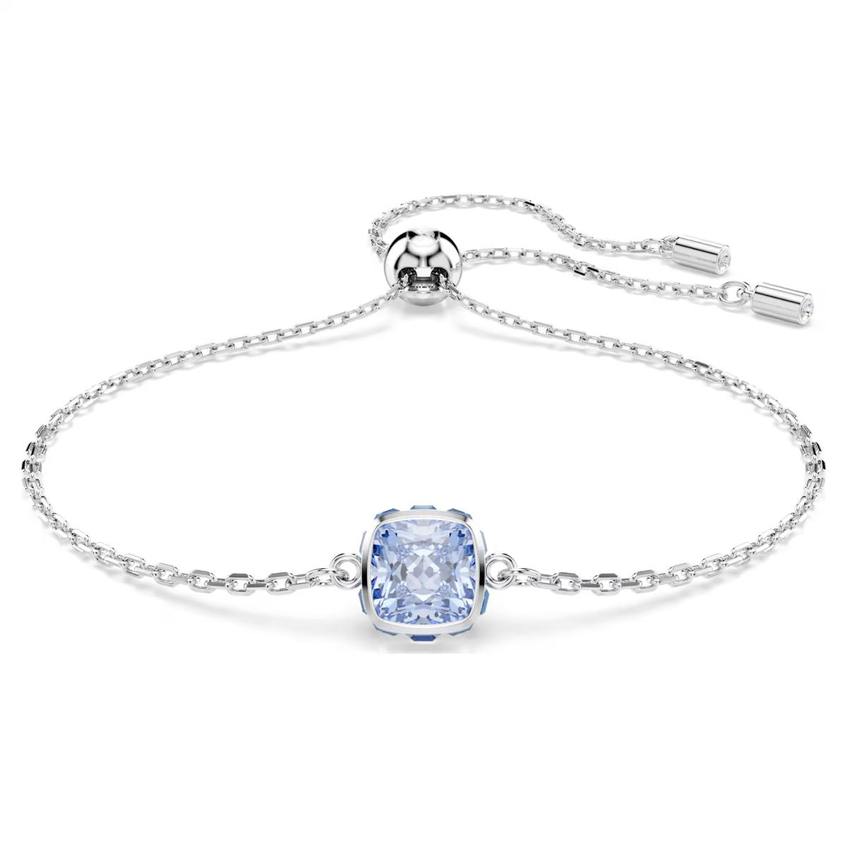 Birthstone bracelet Square cut, March, Blue, Rhodium plated