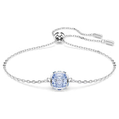 Birthstone bracelet Square cut, March, Blue, Rhodium plated